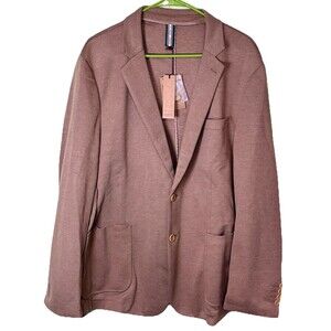 Knit Blazer Brown Soft Unstructured Stretch Sport Coat Casual Minimalist Sz 2XL